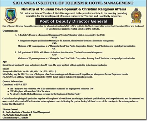 Director General Institute Of Tourism Gazette Lk