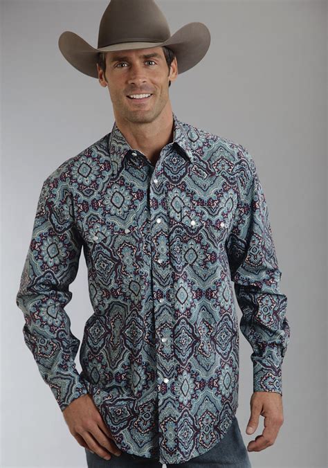 Stetson® Mens Purple And Turquoise Paisley Long Sleeve Pearl Snap Cowboy