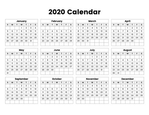 Printable Calendar For 2020 Printable 2020 Calendars Templates