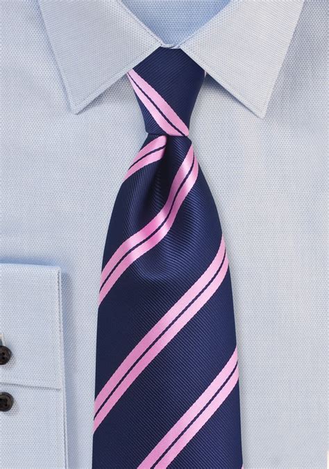 Navy Blue Tie With Narrow Pink Stripes Cheap
