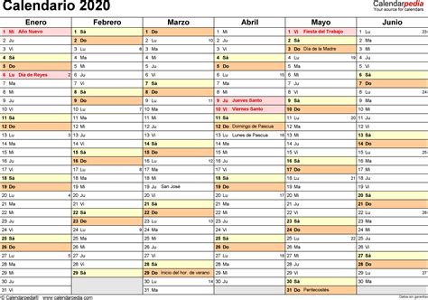 Calendario 2020 En Word Excel Y Pdf Calendarpedia