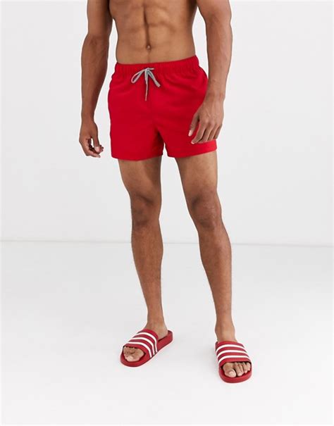 Asos Design Swim Shorts In Red In Short Length Asos