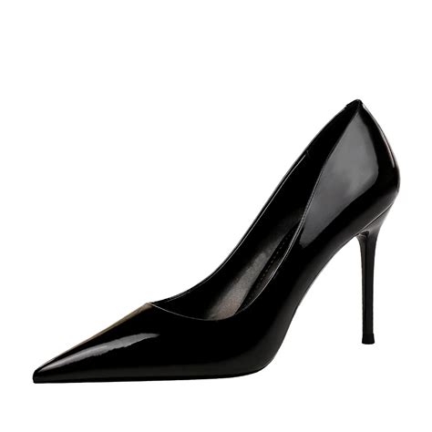 women pumps brand high heels black patent leather pointed toe sexy stiletto shoes woman ladies