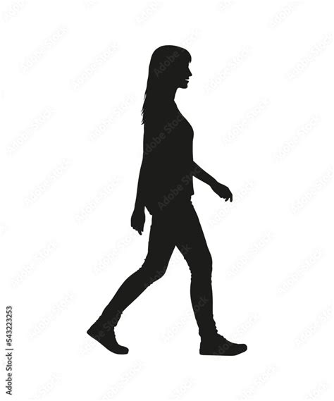 Silhouette Of Young Woman Walking Side View Vector Illustration Stock