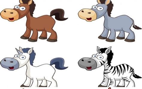 Cartoon Horse Zebra Donkey Unicorn Vector Set Things To