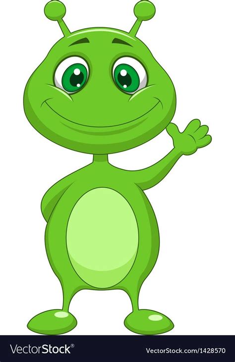 Vector Illustration Of Cute Green Alien Cartoon Download A Free