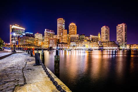 Image Boston Skyline At Night Picture Large Canvas Print