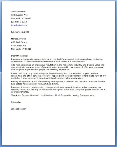 real estate agent cover letter examples cover letter