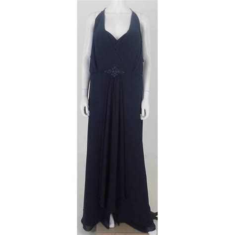 No 1 Jenny Packham Size 20 Navy Blue Chiffon Jewelled Evening Dress