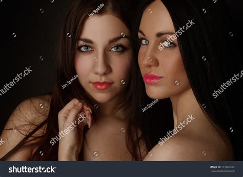 Portrait Beautiful Women Topless On Black Stock Photo