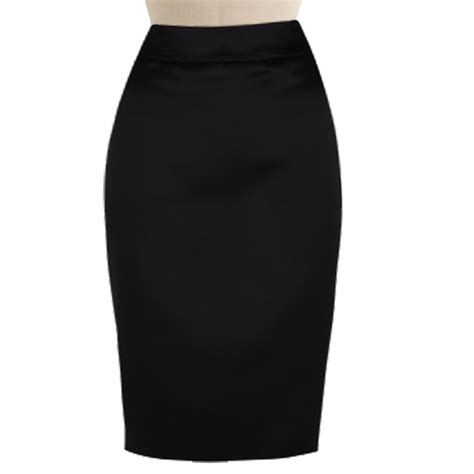 Black Satin High Waisted Pencil Skirt Custom Fit Handmade Fully