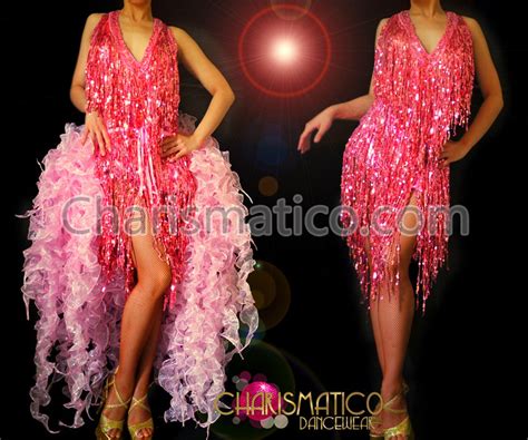 sequin tasseled pink latin salsa dress and flame ruffled organza tail skirt in 2020 salsa