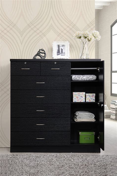 Hodedah 7 Drawer Dresser With Side Cabinet Equipped With 3 Shelves