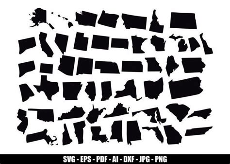 Us States Svg Bundle United 50 States Map Svg File For Cricut Us