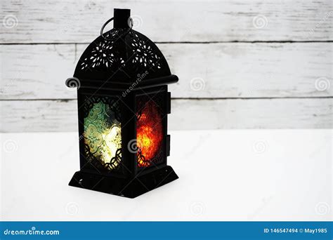 Moroccan Style Metal Lantern With Space On White Background Stock Photo
