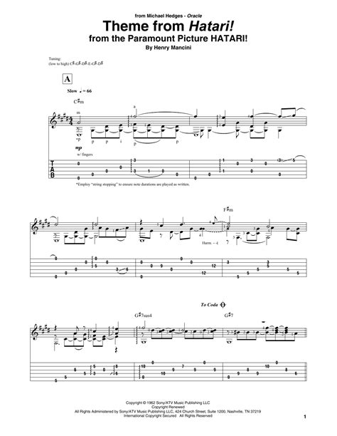 Theme From Hatari Sheet Music By Henry Mancini Solo Guitar