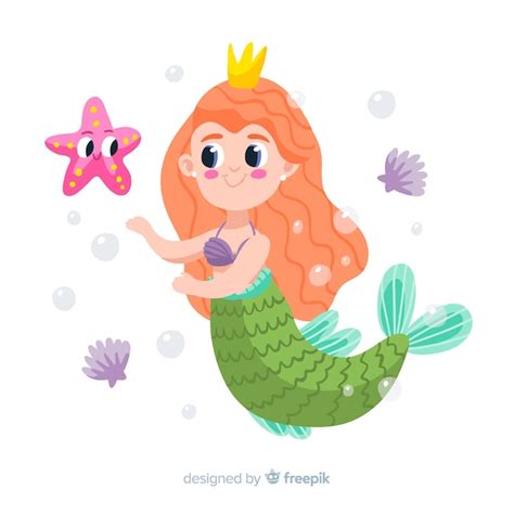 Free Vector Hand Drawn Mermaid With Star Fish