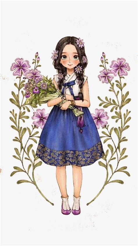 Hold Flower Girl Png And Vector Anime Art Girl Cute Illustration Art Girl