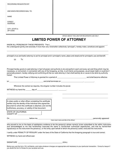 Free Limited Power Of Attorney Template Printable Templates