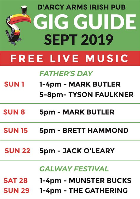 GIG GUIDE SEPT 2019 POSTER - D'Arcy Arms
