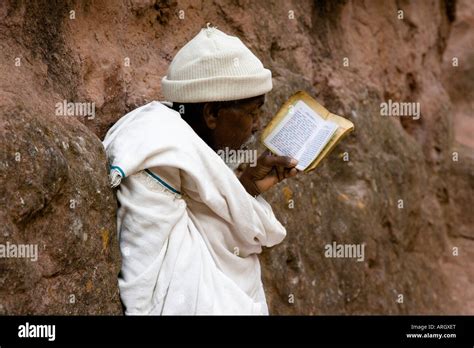 Monk Reading The Bible St Emmanuel Church Lalibela Ethiopia Stock
