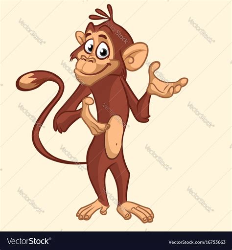 Cartoon Funny Chimpanzee Monkey Waving Hand Vector Image