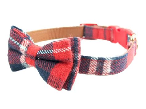 Red Blue White Chequered Luxury Bow Tie Dog Collar All Dog Collars