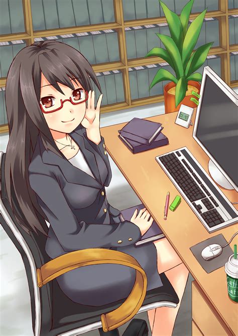 Desk Anime Girl Sitting On Chair