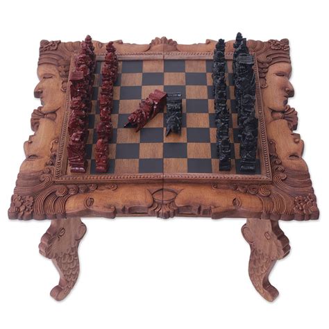 Wood Chess Set Ramayana Novica