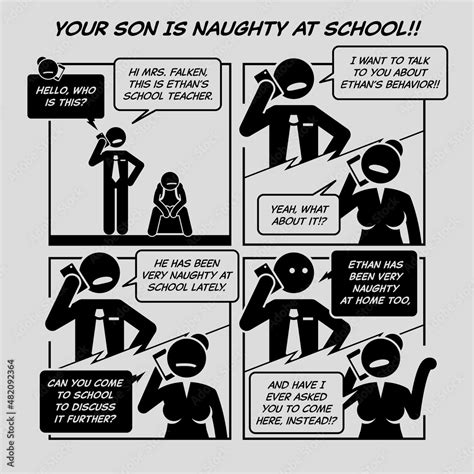 Funny Comic Strip Your Son Is Naughty At School Phone Conversation Between School Teacher And