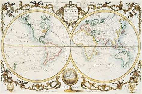 Historic Map Of The World 1770 Giclee Wall Map Stretched Canvas