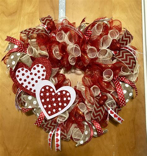 Valentines Heart Shaped Deco Mesh Wreath Diy Valentines Day Wreath Valentine Mesh Wreaths
