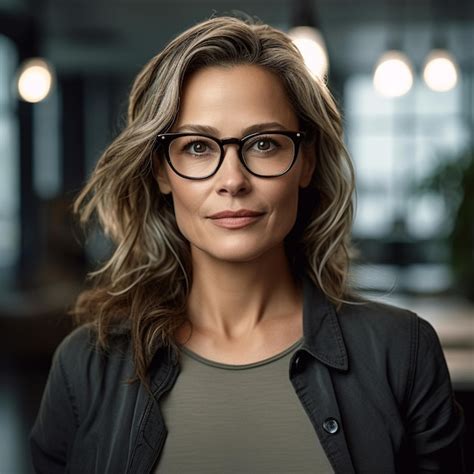 Premium Ai Image A Woman Wearing Glasses And A Sweater Stands In