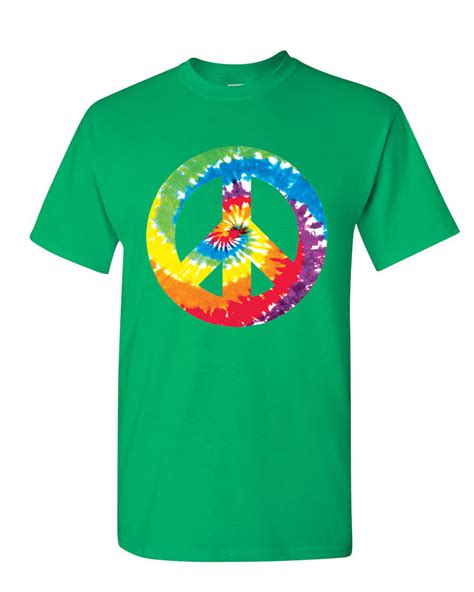 Tie Dye Peace Symbol 80s T Shirt Hippie Happiness Love Not War Mens