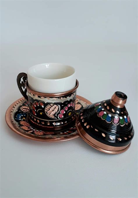 Turkish Coffee Set Copper Coffee Pot Handcrafted Copper Tray Etsy In