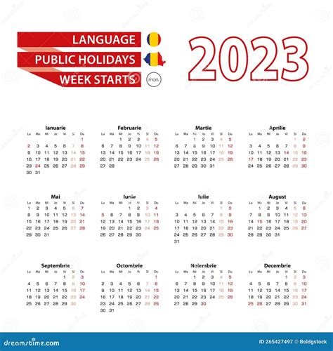 Calendar 2023 In Romanian Language With Public Holidays The Country Of
