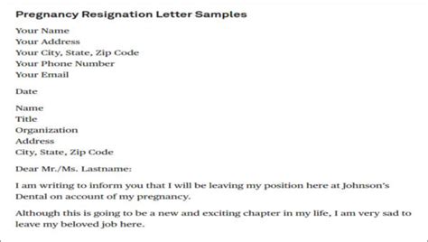 Sample Resignation Letter Due To Pregnancy