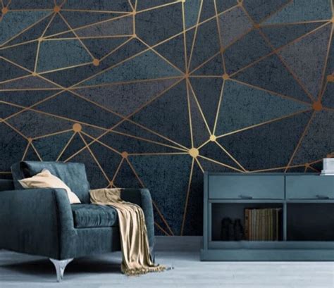 Gold Lines Geometric Art Wallpaper Abstract Wall Mural Peel Etsy In