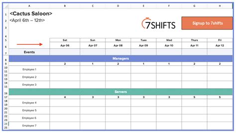 7 Day Work Schedule Template Excel