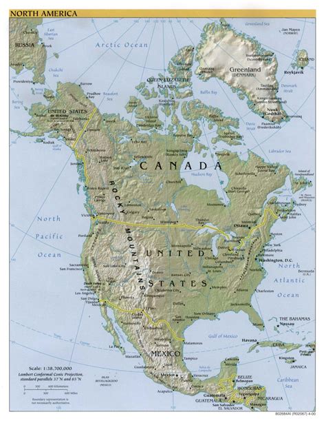 Mapa Físico De América Del Norte Tamaño Completo Ex