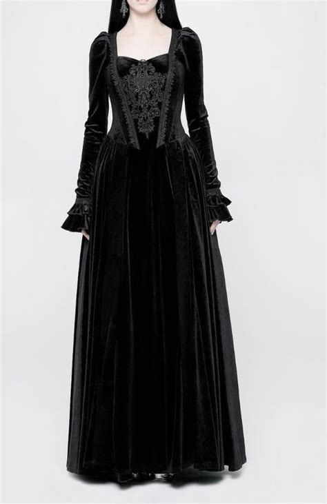 Punk Rave Vampire Queen Black Velvet Long Dress Goth Victorian Medieval