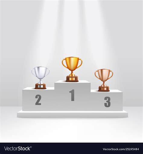 Golden And Silver And Bronze Trophy Cups Stand On Vector Image