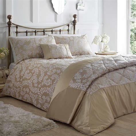 Gold Duvet Covers Cream Jacquard Leaf Woven Quilt Cover Luxury Bedding