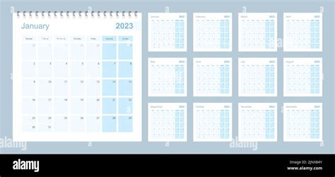 2023 Wall Planner In Blue Pastel Color Week Starts On Monday Calendar