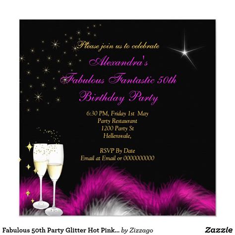 fabulous 50th party glitter hot pink champagne invitation classy birthday party 50th birthday