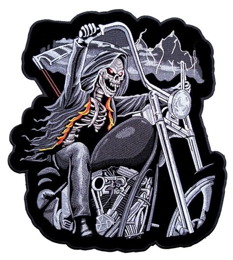 Grim Reaper Riding Motorcycle Embroidered Biker Patch Motorcycle