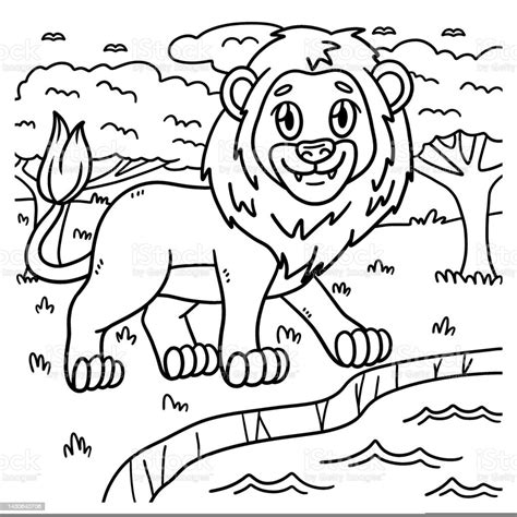Halaman Mewarnai Hewan Singa Untuk Anakanak Ilustrasi Stok Unduh