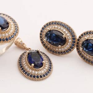 Turkish Handmade Jewelry Small Oval Shape Sapphire And Round Cut Topaz