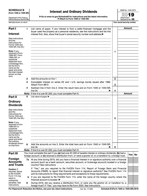 For disclosure, privacy act, and paperwork reduction act notice, see separate instructions. 1040 Tax Form 2019 Schedule B | 1040 Form Printable