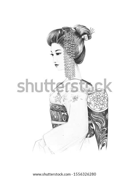 Beautiful Japanese Girl Kimono Graphic Drawing Stock Illustration 1556326280 Shutterstock